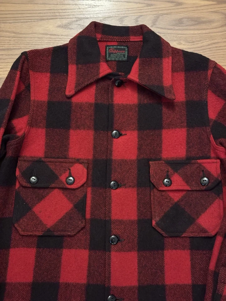 Vtg 50s Chippewa Red Plaid Lumberjack Wool Shirt Jac Men’s Small Jacket Nr Mint - Image 2 of 4