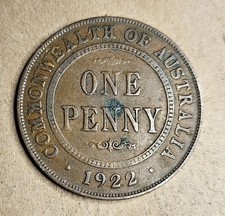 1922 Australia One 1 Penny - Australian Coin - Bronze - King George V World Coin
