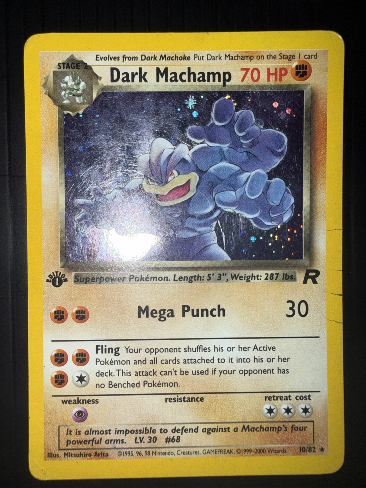 A vintage holographic Pokemon card