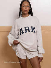 PARKE Applique Embroidery Mock Neck Loose Fit Sweatshirt