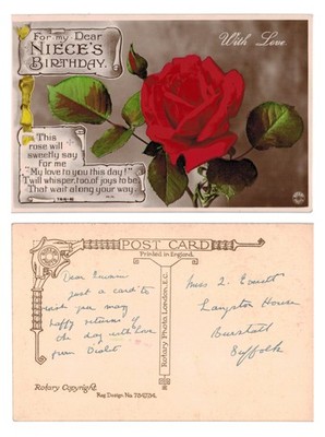 Vintage Postkarte - Geburtstagsgruß Blumen Rose Drehfoto UNBESPIELT