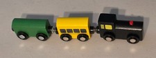 3 Car Set Wooden train set engine toy with magnets Black Locomotive Unbranded