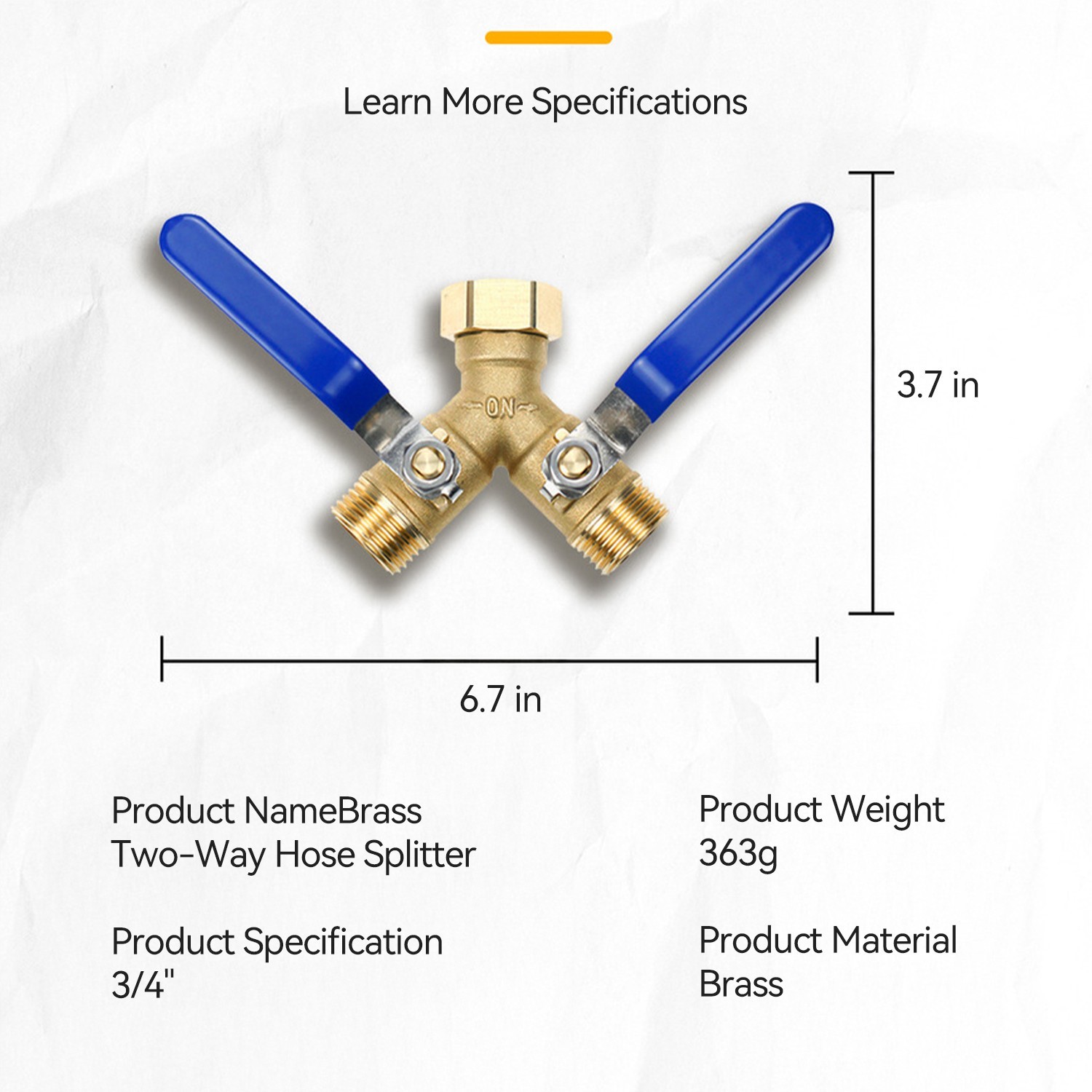 3/4" Garden Hose Splitter 2 Way Heavy Duty Brass Y Connector Adaptor w/ 2 Valves