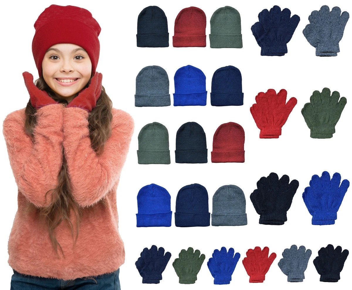 Yacht & Smith Wholesale Kids Beanie and Glove Kit Sets (Beanie Glove Set, 24)