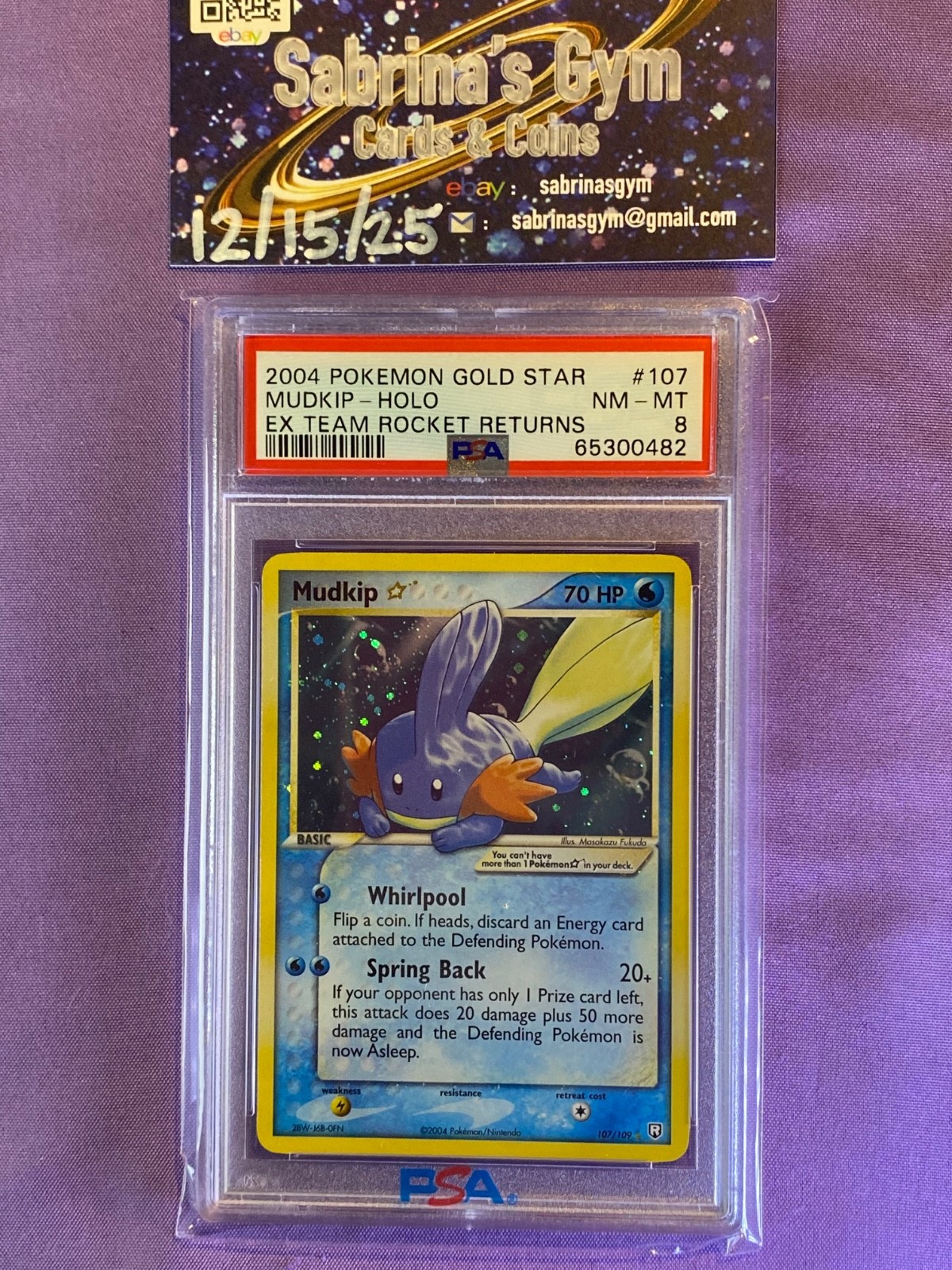 PSA 8 NM-MT Mudkip Gold Star 107/109 Holo EX Team Rocket Returns Pokemon Card