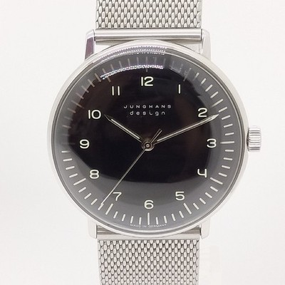 Junghans Max Bill Hand Winding Watch 027 3702 00M 34mm Black Dial Running Japan