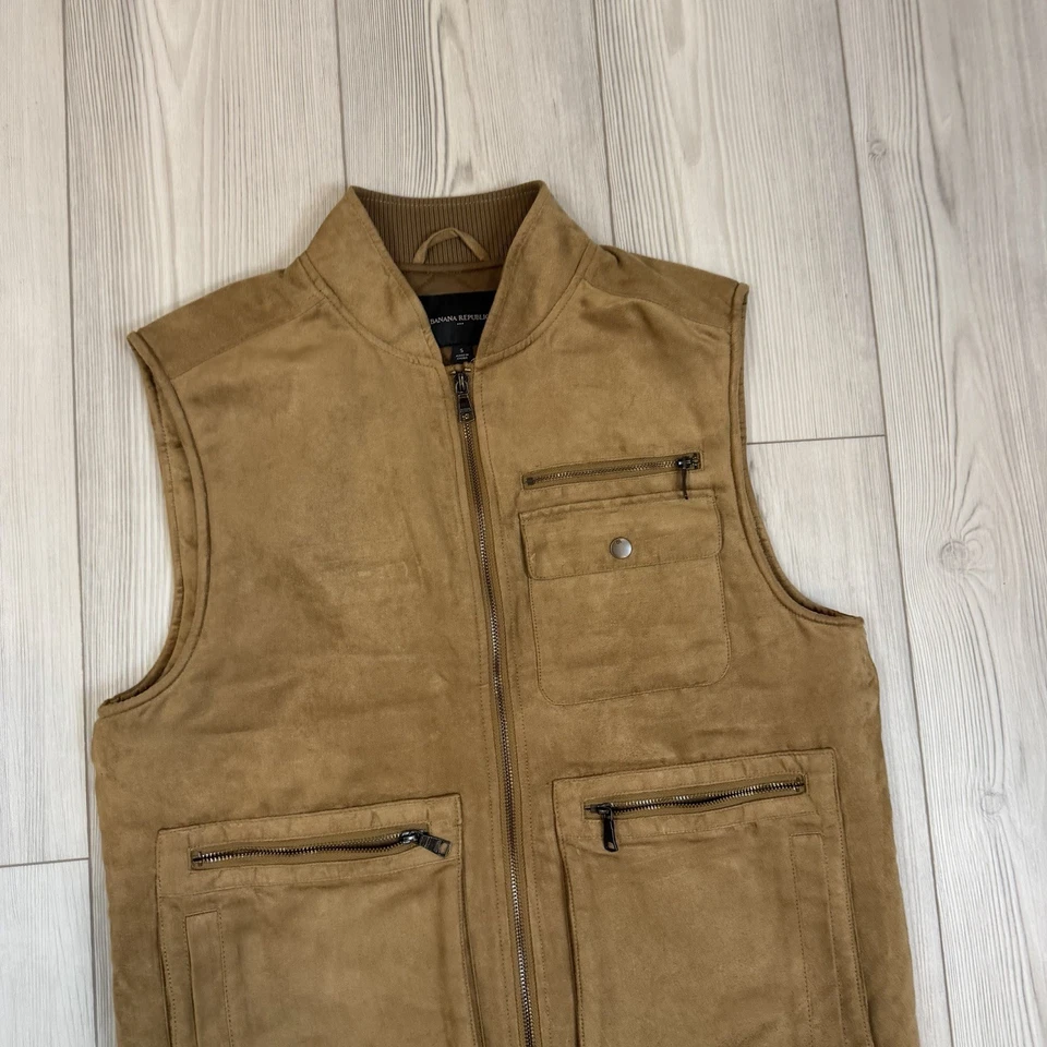 Banana Republic Vegan Suede Utility Vest Size Mens Small Brown Pockets 622496 - Image 2 of 4