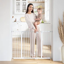 Baby Safety Gate with 3 Extensions - Adjustable 42" X 1.9" X 30" Q195 Steel Door