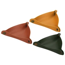 6" Leather Valet Tray Catchall Holder Foldable Decorative Brown Green Yellow