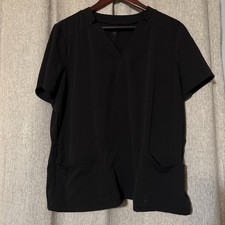 Jaanuu Black Women  s Scrub Top J96061 V Neck With Notched Collar 4 Pocket XL