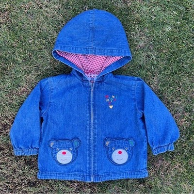 Miki House Baby Bear Pocket Denim Jacket Red Gingham Lightweight Japan 2T GUC