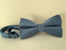 Michelsons London All Silk Tied Bow Tie Adjustable LAKE BLUE Basketweave Check