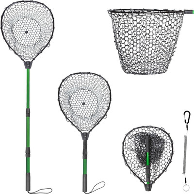 Rubber Fishing Net with Telescoping Handle - High Strength Landing Net for Fishi