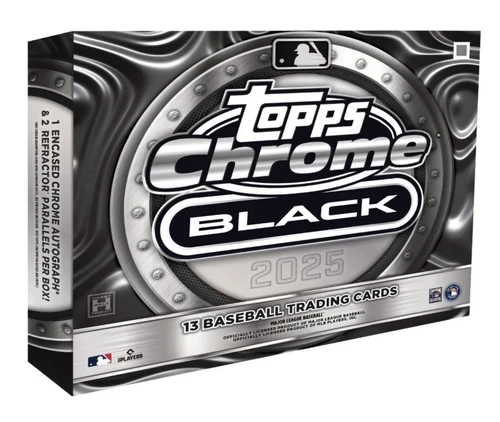 Sealed 2025 TOPPS CHROME BLACK BASEBALL HOBBY BOX IN HAND. Encased Autograph.