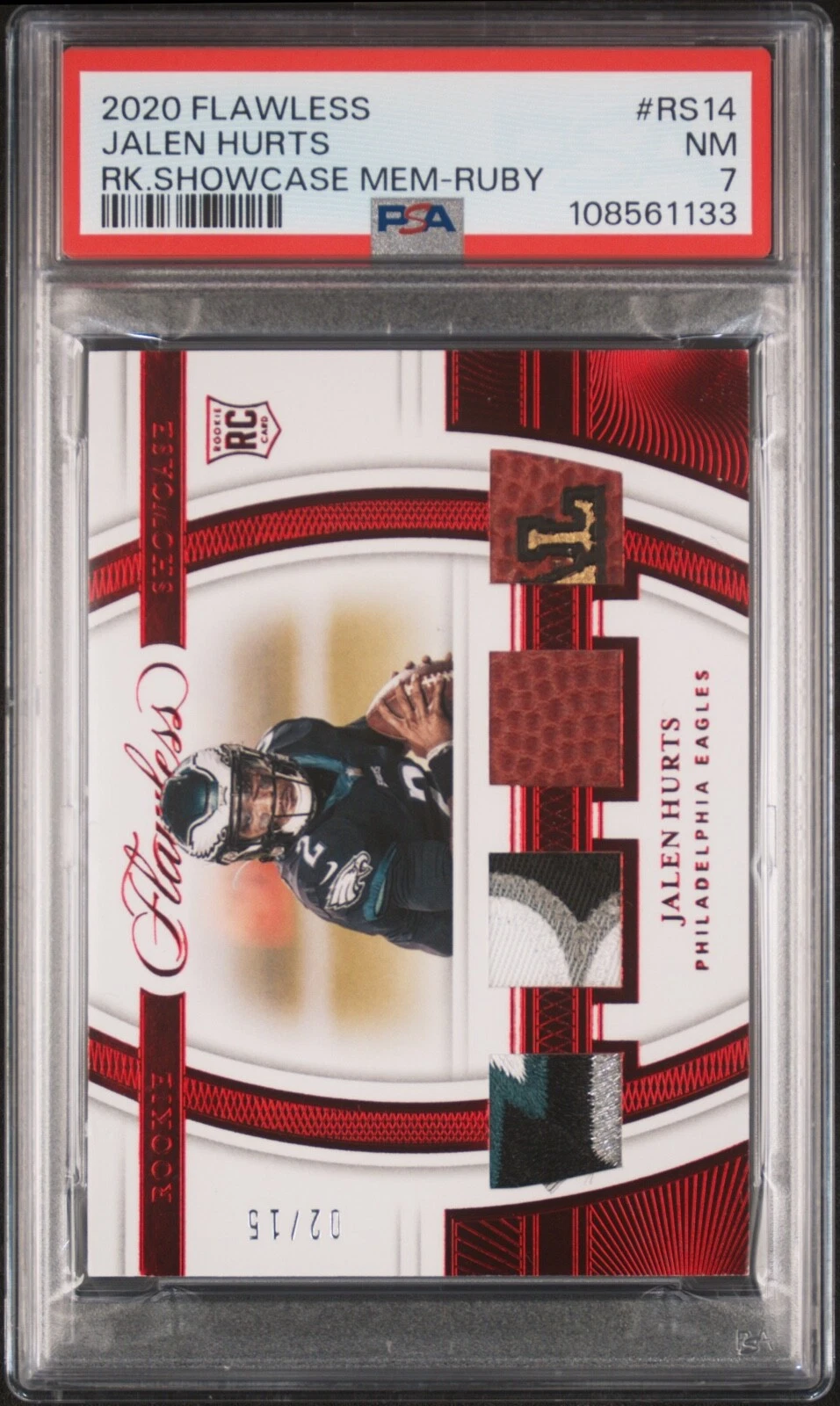 Jalen Hurts Panini Flawless Rookie Showcase Memorabilia #RS14 Ruby