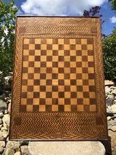 NICE! Antique Large Handmade Marquetry ALL Inlaid Wood Checker Chess Game Board