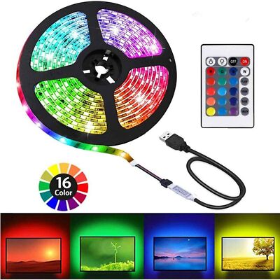 USB LED Streifen Lichter 1/5M 5050 RGB Licht Schwarz Farbwechsel Band Leiste TV