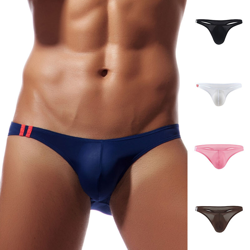 Men's Low-rise Bulge Pouch Thong Ice Silk G-string Bikini Underwear Underpants