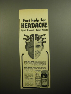 1950 Bromo-Seltzer Medicine Ad - help for headache