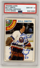 Billy Smith 1978-79 O-Pee-Chee OPC #62 Signed PSA 10 Auto w/ 5 Inscriptions HOF