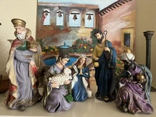 Vintage Blow Mold Hand Painted Nativity Figures KINGS Joseph Mary Shepherd 17"
