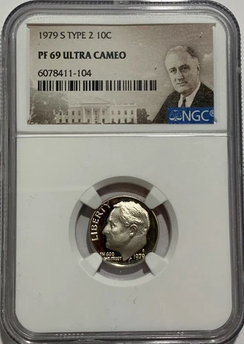 1979 S Type 2 Gem Proof Roosevelt Dime NGC PF69 Ultra Cameo 10c Portrait Label