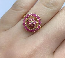 14k Solid Yellow Gold Cluster Ring Natural Ruby, Sz 8.25. 2.80 Grams