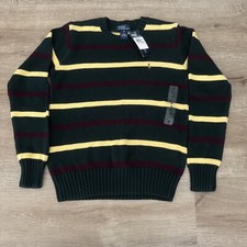 Polo Ralph Lauren Boys Sweater Green Blue M 10-12 Striped Pullover Long Sleeve
