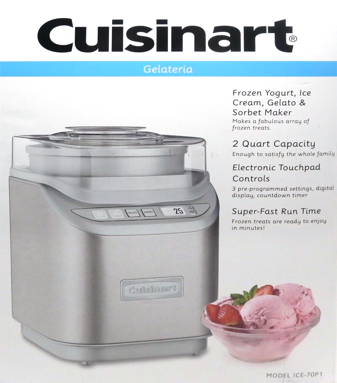 Cuisinart ICE70 Electronic Ice Cream Maker Brushed Chrome 86279176196