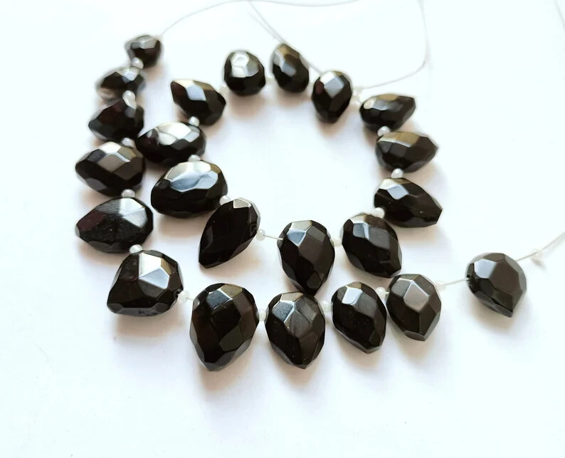Natural Black Onyx Beads 9x11-12x16mm Faceted Pear 5.5