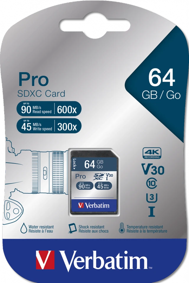 Verbatim Pro U3 SD Karte UHS-I 4K-Ultra-HD Speicherkarte SDXC V30 16GB 32GB 64GB - Image 4 of 4