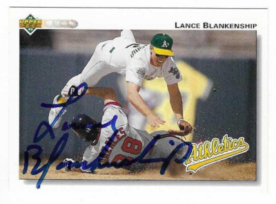 LANCE BLANKENSHIP 1992 UPPER DECK AUTOGRAPHED SIGNED # 749 OAKLAND A'S