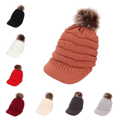 Ladies Plush Bubble Knitted Hat Winter Braided Bucket Ski Skull Cap