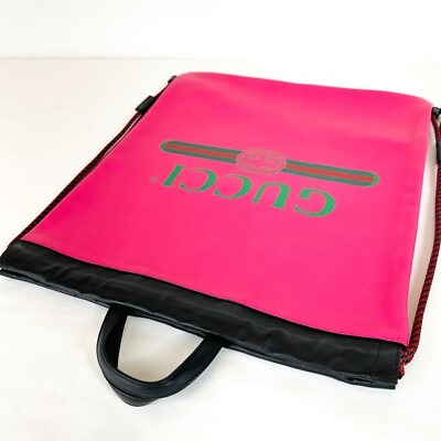 New Gucci Hot Pink Leather Trademark Logo Large Drawstring Bag