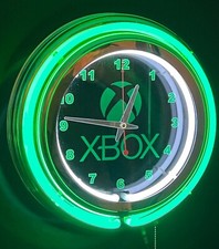 15" XBOX Sign Double Neon Wall Clock Green Neon