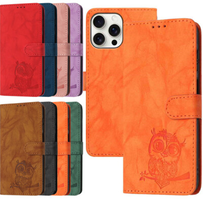 Für iPhone 16E 16 15 14 13 12 11 XS Eule PU Leder Brieftasche Hülle Handy Hülle