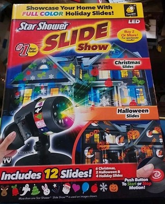 NEW Star Shower Slide Show Christmas & Halloween LED Light Projector 12 Slides