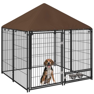 PawHut Outdoor Hundehütte Welpenlaufstall mit Überdachung Gartenlaufstall Zaunkiste