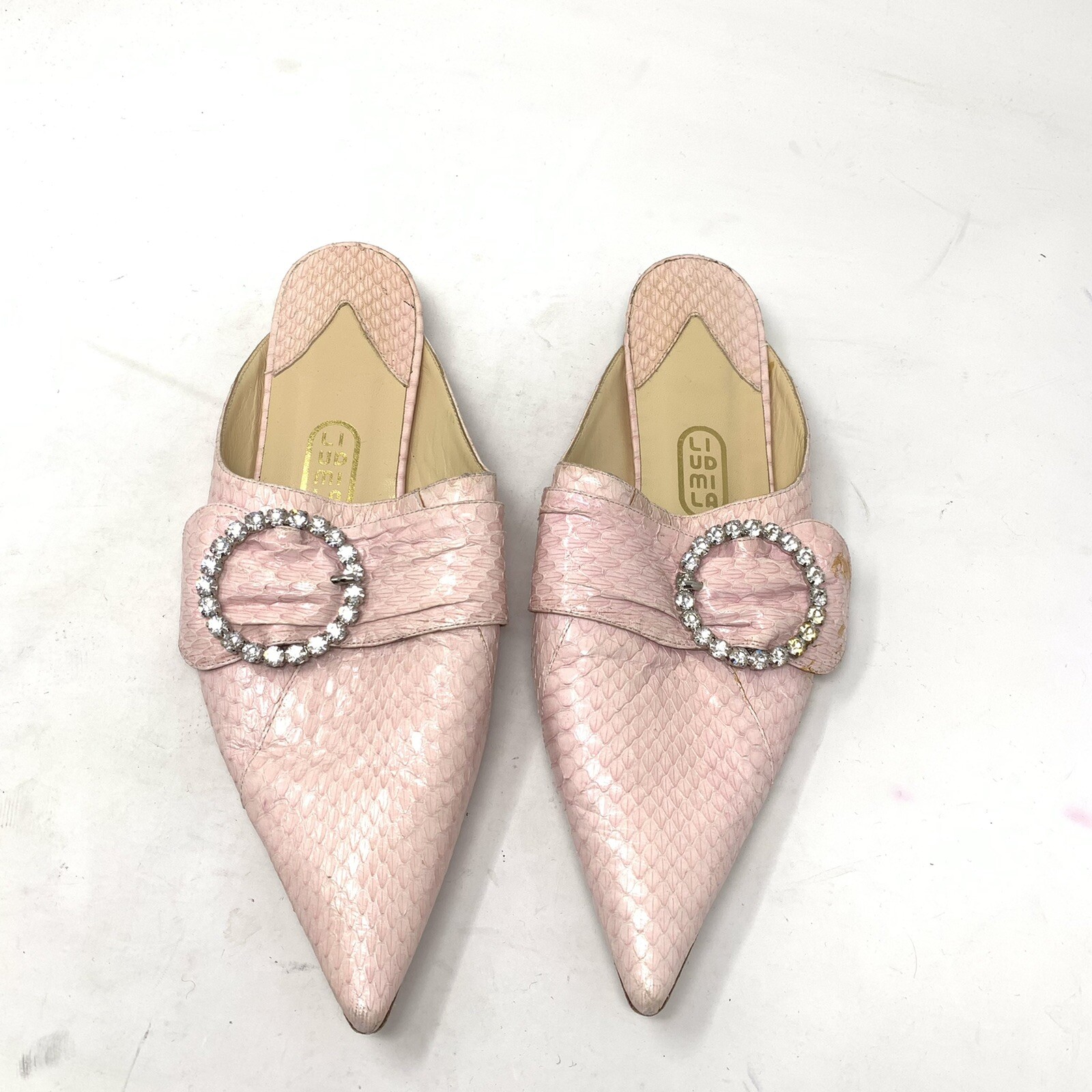Liudmila python leather pink pointed toe mules lo… - image 1