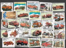 FIRE ENGINES  ON STAMPS   25  ALL DIFFERENT COLLECTION   14/3/25