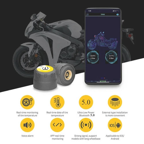 TPMS Tire Pressure Monitor System 2 External Sensor For Motorcycle Bluetooth 5.0 - Picture 1 of 20