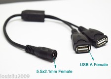 50pcs 26cm DC 5.5x2.1mm Female to Dual USB Female Splitter Power Adapter Cable