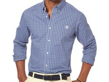 100% Cotton Men's Chaps Checked Button Down Shirt Blue Dress Striped Shirt Large