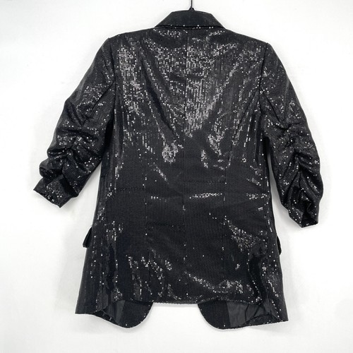 Gracia Black Sequined Jacket Gathered Sleeve Blazer Size Small Festive Basic - Picture 2 of 9