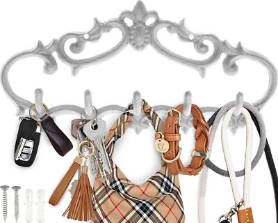 Comfify Cast Iron Wall Mounted Hanger Vintage Design with 5 Hooks - Keys, Tow...