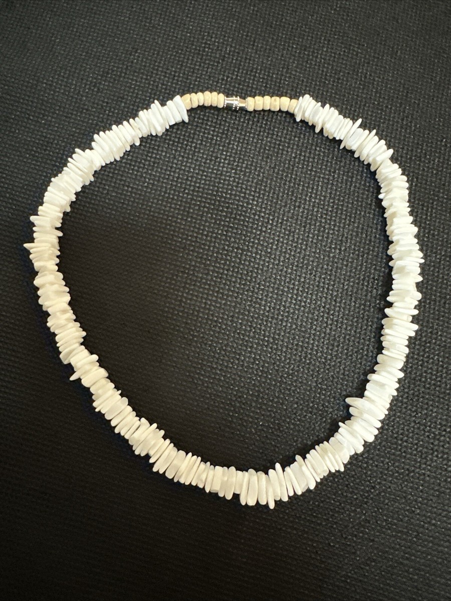 White Puka Shell Necklace 18in. Hawaiian Surfer Choker With Screw