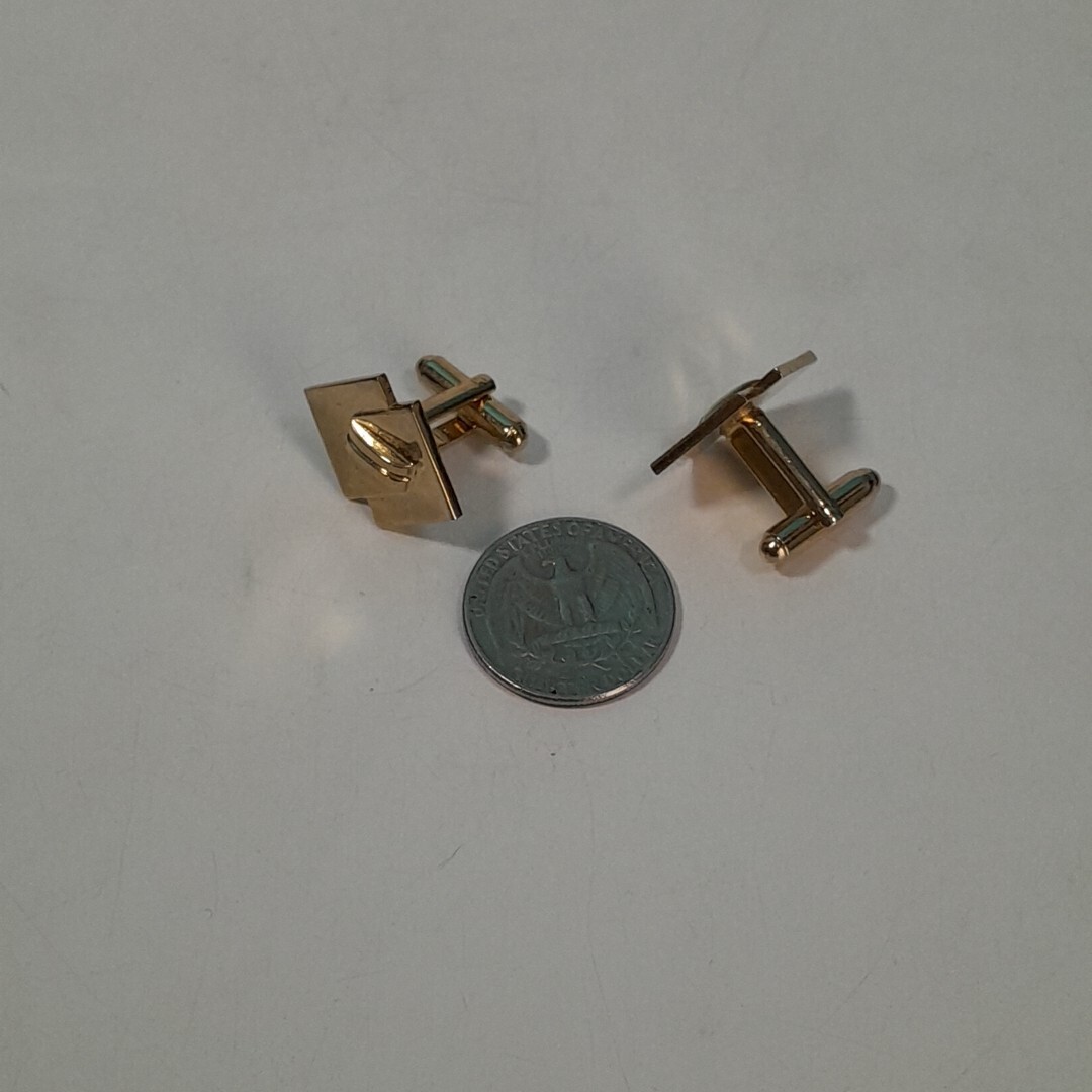 Gold Tone Cufflinks Double Square Rounded Links - image 3