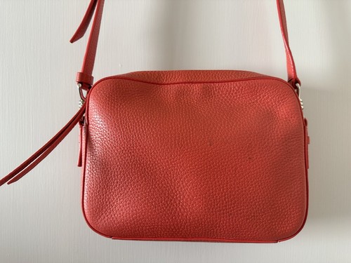 AllSaints Coral red Pebbled Leather Captain Lea Camera Crossbody Bag - Picture 3 of 10