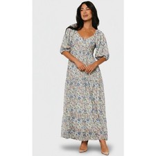 NWT Baltic Born  Ginny Maxi Dress M Light Green Floral Puff Sleeve Tiered