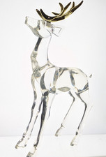 Clear Acrylic Reindeer Figurine Gold Antlers Modern Holiday Decor 8" Christmas
